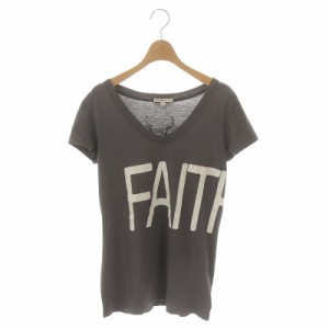 【中古】オートヒッピー nude FAITH Tシャツ カットソー 半袖 Vネック プリント XS グレー オフホワイト レディース