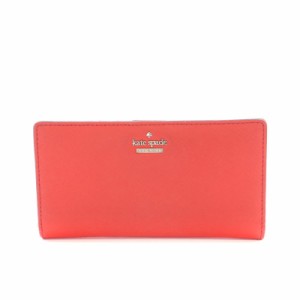 【中古】ケイトスペード KATE SPADE 二つ折り長財布 レザー ストライプ 赤 レッド /YB レディース