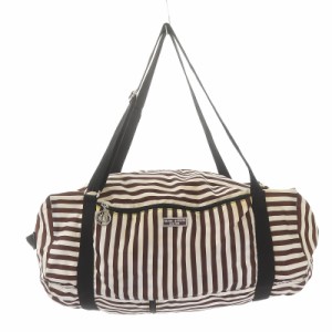 【中古】ヘンリーベンデル HENRI BENDEL ボストンバッグ ナイロン ボーダー チャーム ロゴ 白 ホワイト 茶 ブラウン