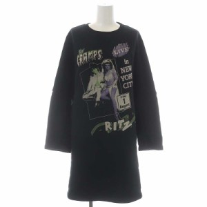 【中古】ヒステリックス Hysterics THE CRAMPS プリント裏起毛スウェットワンピース ひざ丈 長袖 F 黒 ブラック