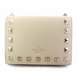 【中古】ヴァレンティノ ヴァレンチノ  VALENTINO ロックスタッズ スモール ウォレット 財布 二つ折り 白 XW2P0P39B0L