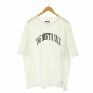 【中古】ノースフェイス パープルレーベル NT3324 ロゴプリント Tシャツ カットソー 半袖 コットン混 L 白 グレー