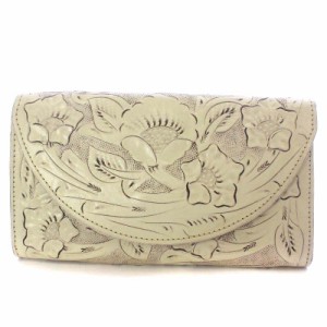 【中古】カービングトライブス グレースコンチネンタル CARVING TRIBES 財布 二つ折り 花柄 レザー 白