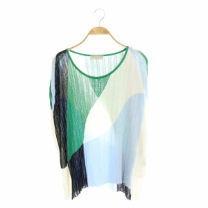 【中古】エミリオプッチ EMILIO PUCCI ニット カットソー フレンチスリーブ XS 緑 黒 白 /HK ■OS レディース