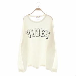 【中古】イズネス is-ness VIBES ロゴロンTシャツ 長袖 オーバーサイズ ホワイト ブラック /MI ■OS ■SH レディース