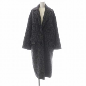 【中古】ザラ ZARA ウール レオパード柄 チェスターコート アウター ロング M-L グレー 黒 ブラック レディース