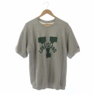 【中古】チャンピオン REVERSE WEAVE HALF SLEEVE CREWNECK SWEAT SHIRTS スウェット 半袖 M グレー 緑 メンズ