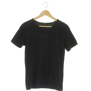 【中古】バーバリーブラックレーベル BURBERRY BLACK LABEL Tシャツ カットソー 半袖 クルーネック プリント 2 黒