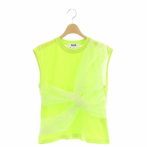 【中古】エムエスジーエム Sleeveless T shirt with tulle detail チュールTシャツ カットソー ノースリーブ S 緑