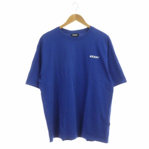 【中古】ノルディ NERDY ロゴクルーネックTシャツ カットソー 半袖 コットン L 青 白 ブルー ホワイト