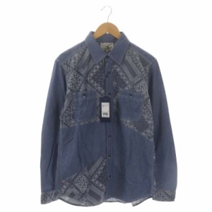 【中古】未使用品 ダファー Duffer ペイズリー柄切替長袖シャンブレーシャツ L 青 ブルー /DF ■OS ■SH メンズ