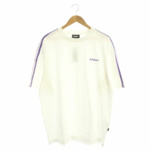 【中古】ノルディ NORDY NY1/2 Sleeve Tシャツ カットソー 半袖 ライン コットン L 白 紫 ホワイト パープル