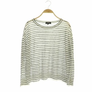 【中古】セオリー theory LIGHT LINEN KNIT TRINELLA サマーニット カットソー 長袖 ボーダー リネン混 S 白 黒