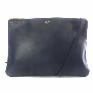 【中古】セリーヌ CELINE 19204 トリオ TRIO ラージ ショルダーバッグ ワンショルダー 斜め掛け レザー 紺 ネイビー