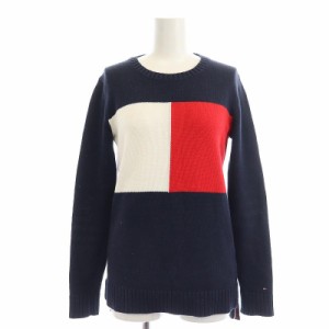 【中古】トミーヒルフィガー TOMMY HILFIGER フラッグロゴ ニット セーター 長袖 XXS 紺 白 赤 /HK ■OS レディース