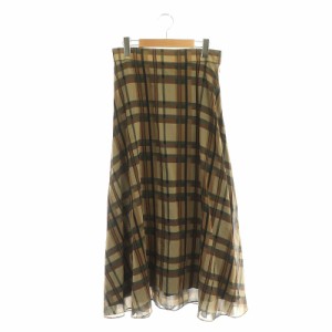 【中古】セオリー theory SHEER PLAID VOLUME SKIRT FL チェック フレアスカート シアー ロング 0 茶色 ベージュ