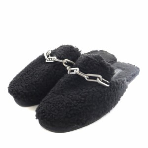 【中古】ラグ&ボーン RAG&BONE ESSEX SLIDE フラットシューズ サンダル ミュール ボア チェーン 37 23.5cm 黒 ブラック