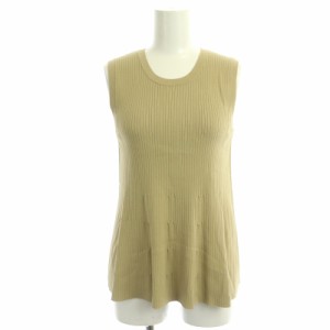 【中古】セオリー theory CREPE KNIT RIB MIX PEPLUM リブニット カットソー ノースリーブ S カーキベージュ