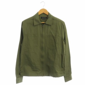 【中古】ザラ ZARA MAN シャツジャケット アウター 薄手 長袖 ジップアップ リネン混 S カーキ /NR ■OS メンズ