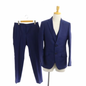 【中古】ムッシュニコル 3ピース セットアップ スーツ ジャケット ベスト パンツ 46 48 紺 グレー メンズ