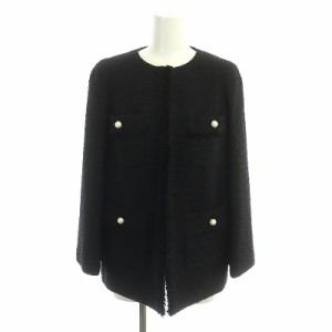 【中古】アナイ ANAYI 22AW チェックツイードジャケット ノーカラージャケット 34 黒 ブラック /DF ■OS レディース