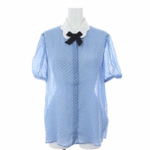 【中古】クローディピエルロ CLAUDIE PIERLOT リボンタイ付 シアーブラウス シルク 総柄 半袖 36 ライトブルー