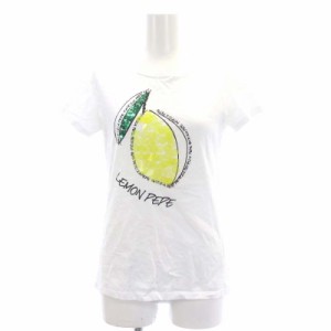 【中古】パトリツィアペペ PATRIZIA PEPE レモンプリント 装飾 Tシャツ カットソー 半袖 コットン 0 白 黒 黄 緑
