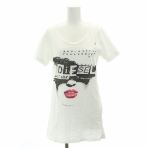 【中古】ディーゼル DIESEL プリント スタッズ Tシャツ カットソー 半袖 M 白 ホワイト /HK ■OS レディース