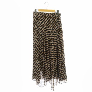 【中古】セオリー theory 20AW LINDEN GGT E DRAPE MAXI SKIRT 総柄スカート ロング フレア 2 濃紺 ピンクベージュ