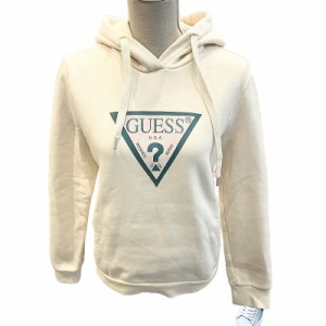 【中古】ゲス GUESS パーカー プルオーバー ロゴプリント 裏起毛 S ベージュ系 ■070 レディース