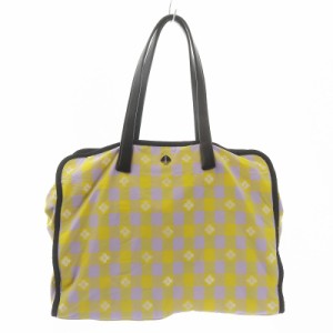 【中古】ケイトスペード KATE SPADE Morley ラージ トートバッグ ナイロン レザー チェック ロゴ 黄 イエロー