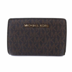 【中古】マイケルコース MICHAEL KORS シグネチャー 財布 二つ折り レザー 茶 ブラウン 35F8GTVF2B /AK8 レディース