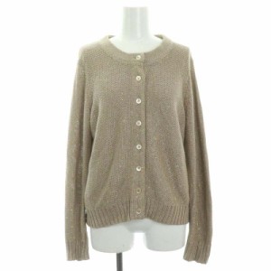 【中古】ローラアシュレイ LAURA ASHLEY スパンコールニットカーディガン 長袖 コットン混 L ベージュ