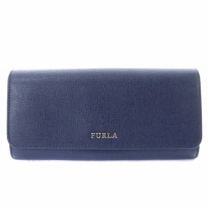 【中古】フルラ FURLA 長財布 ロゴ レザー 紺 ネイビー /SR12 レディース