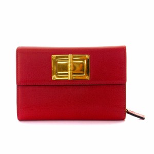 【中古】トムフォード TOM FORD Natalia 財布 三つ折り ターンロック レザー 赤 レッド /AK2 レディース