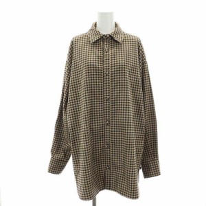 【中古】スーパーサンクス COVERED BUTTON LONG SHIRT シャツ 千鳥格子 長袖 オーバーサイズ S 茶 黒 ブラウン