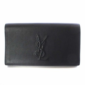 【中古】イヴサンローラン YVES SAINT LAURENT クラッチバッグ YSLロゴ カサンドラ レザー 黒 ブラック 361120