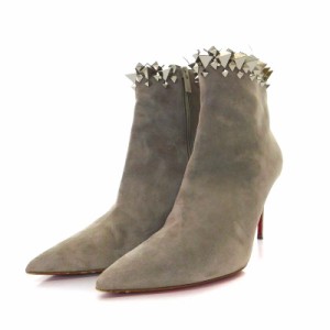 【中古】クリスチャンルブタン Christian louboutin ブーツ ショート ピンヒール ポインテッドトゥ 38 グレー