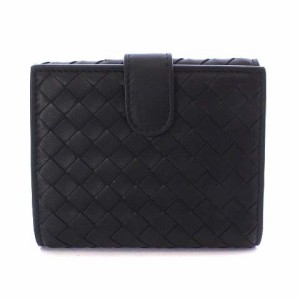 【中古】ボッテガヴェネタ BOTTEGA VENETA 財布 二つ折り イントレチャート レザー 黒 ブラック