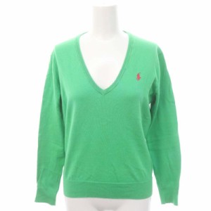 【中古】ポロ ラルフローレン POLO RALPH LAUREN Vネックニット カットソー コットン 長袖 XS ライトグリーン