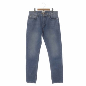 【中古】未使用品 ガニー GANNI Stonewashed jeans デニム パンツ テーパード ボタンフライ スリット 30 ライトブルー