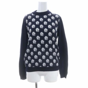 【中古】エムエスジーエム MSGM ドッグプリント 切替 ニット セーター ウール 長袖 S 紺 ネイビー /HS ■OS