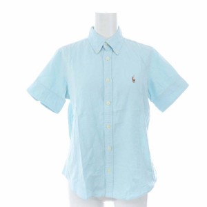 【中古】ラルフローレン RALPH LAUREN ボタンダウンシャツ 半袖 11 水色 ライトブルー /ES ■OS レディース