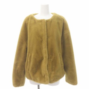 【中古】ザラ ZARA ファージャケット ノーカラー 総裏地 ショート USAS マスタードイエロー /DO ■OS レディース