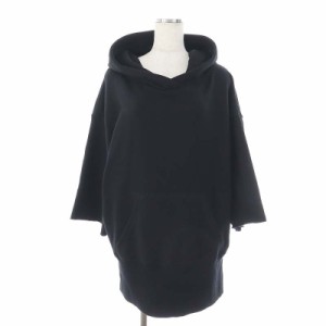 【中古】エーピーストゥディオ Hooded プルオーバースウェット パーカー 長袖 チュニック丈 黒 /MI ■OS レディース