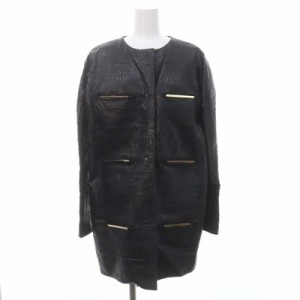 【中古】ランバン LANVIN パイソンレザーコート ノーカラー 40 黒 ブラック /DF ■OS ■SH レディース