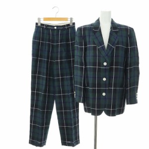 【中古】ニューヨーカー パンツスーツ セットアップ リネン チェック ジャケット 9AR 63-90 緑 紺 白 レディース