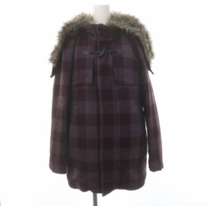 【中古】ディーゼル DIESEL ファー チェック ダッフルコート アウター ジップアップ M パープル /MI ■OS レディース