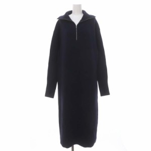 【中古】スローブ イエナ 23AW French wool畦ハーフジップニットワンピース ロング丈 マキシ丈 長袖 指穴 F 紺