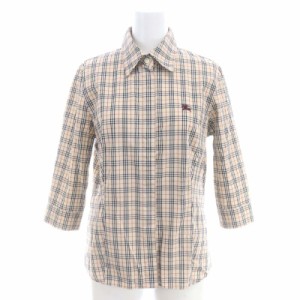 【中古】バーバリーブルーレーベル BURBERRY BLUE LABEL ノバチェック 七分袖 シャツ ブラウス 38 ベージュ 黒 赤